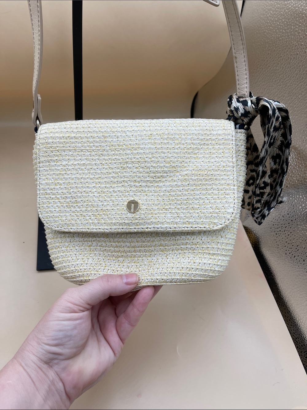 Talbots Woven Straw Crossbody Bag in Light Yellow and Beige super cute grab bag